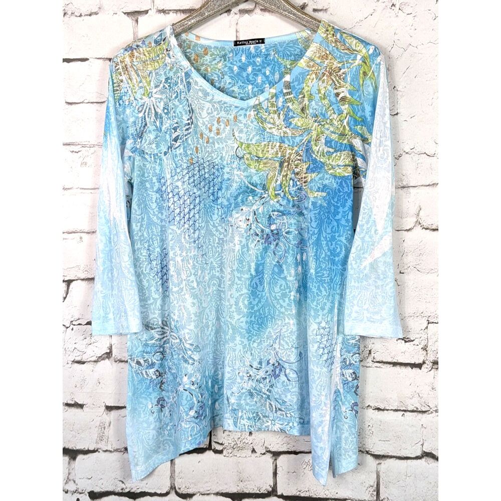 KATINA MARIE Slub-Knit Burnout Top Artsy Colorful Floral Fairy USA-Made Medium